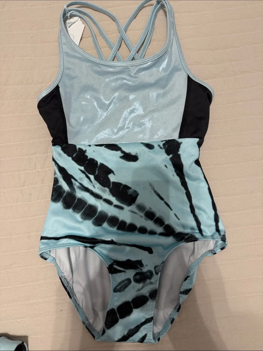 Justice Light Blue & Black Tie-Dye Crisscross 3 Piece Leotard -19$